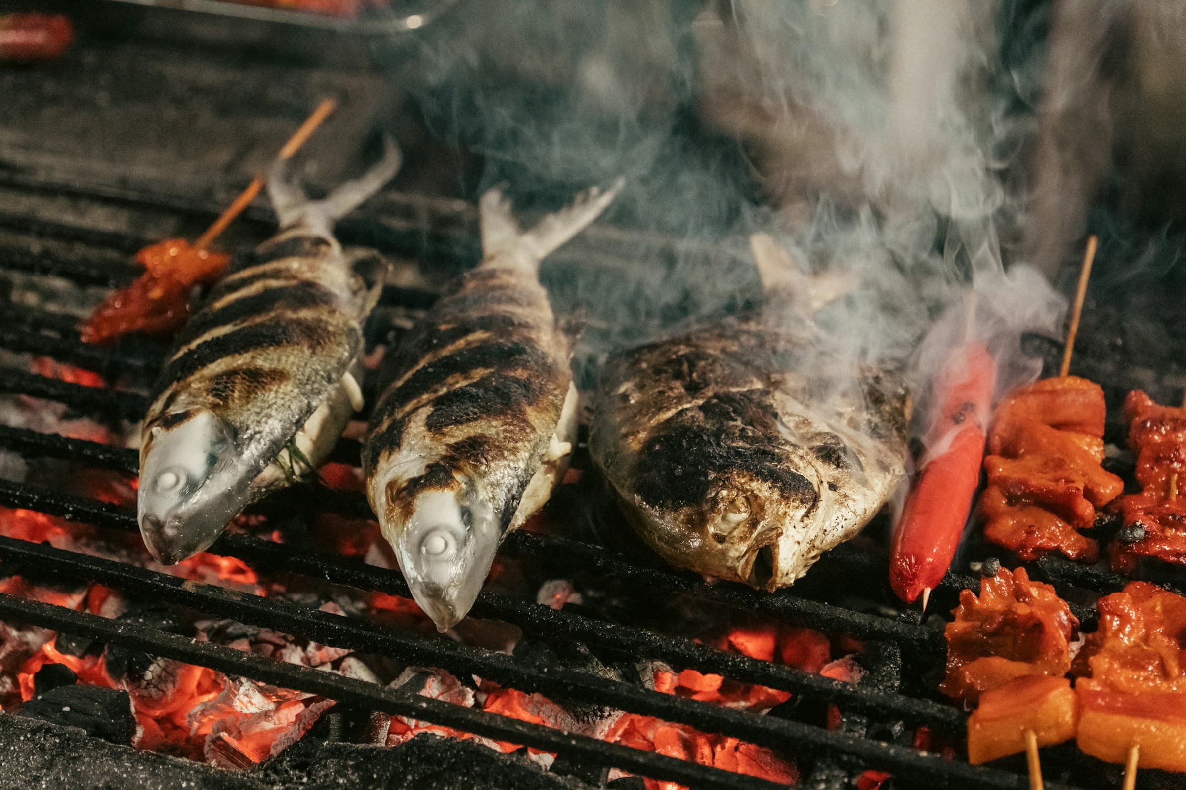 Whole branzino on the grill